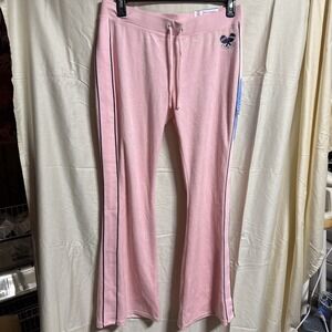 NEW Juicy Couture Velour Pants Women Large Pink Cotton Blend Wide Leg Size L